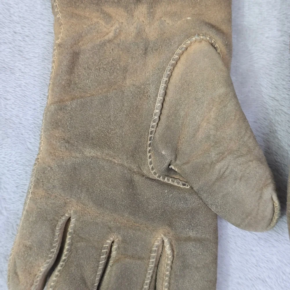 Vintage Women's Sta-Soft Buckskin Gloves‎ S Taupe Suede Sherpa Lined